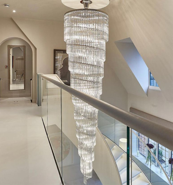 Custom Extra Large Spiral Crystal Staircase Chandelier